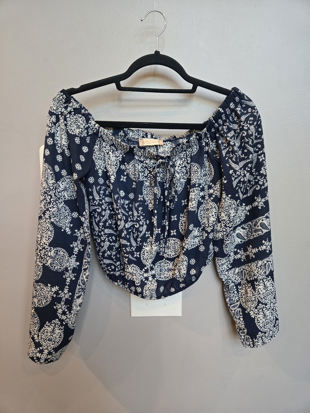 Altar’d State Navy Paisley Off The Shoulder Crop Top Small Boho Festival